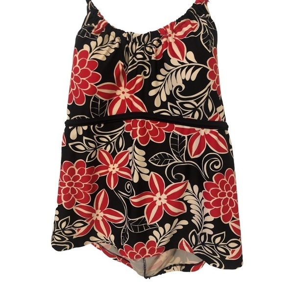 Halter-Tie Swim Top Ocean Dreams Black/Red/White Floral Padded Chest 24W - Picture 3 of 8